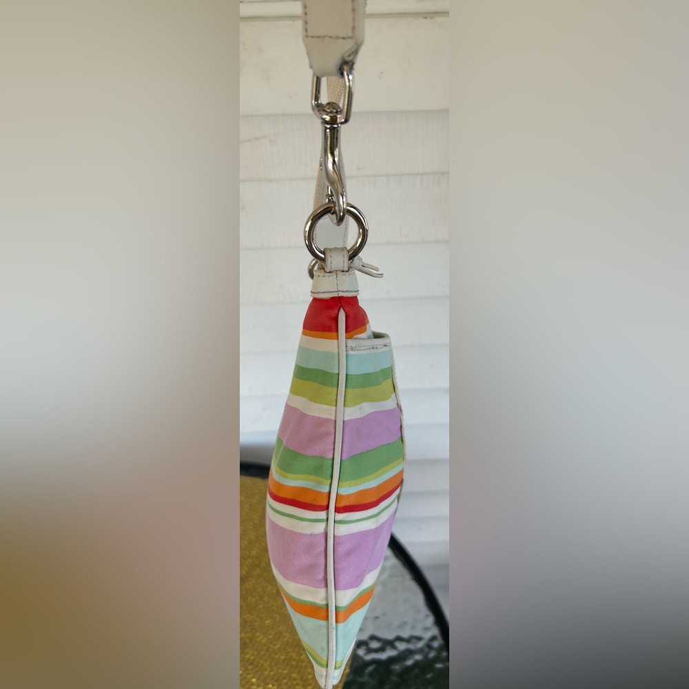 COACH BEACH MULTICOLORED STRIPED SWINGBACK CROSSBODY. EUC one pen mark on front. - Picture 7 of 11
